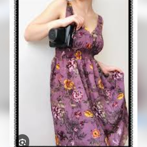 H&M Dresses & Skirts - H&M Purple Floral Midi Dress with Yellow Accents